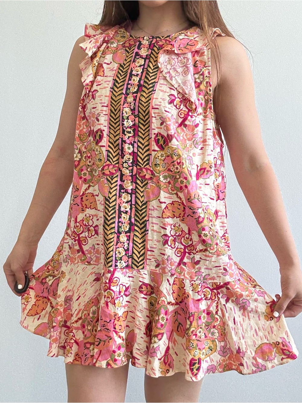 Free People Pink Floral Ruffle Mini Dress